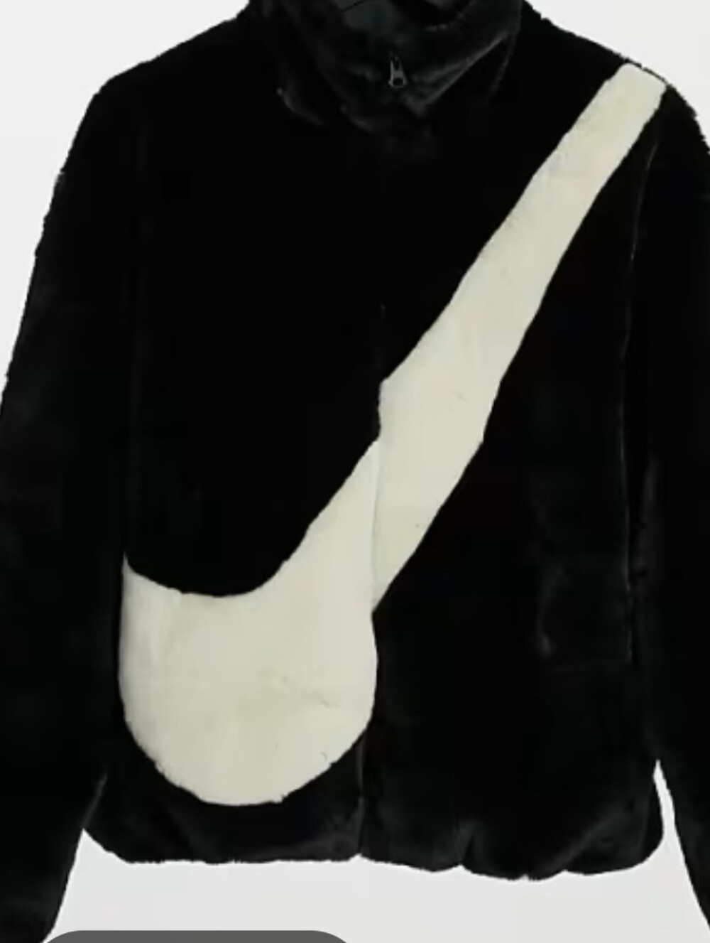 Nike Black Faux Fur Jacket with White Oversized Swoosh